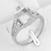 Art Deco Style Sterling Silver Semi Mount Ring Setting Emerald OCT 10x8mm - Syzjewelry